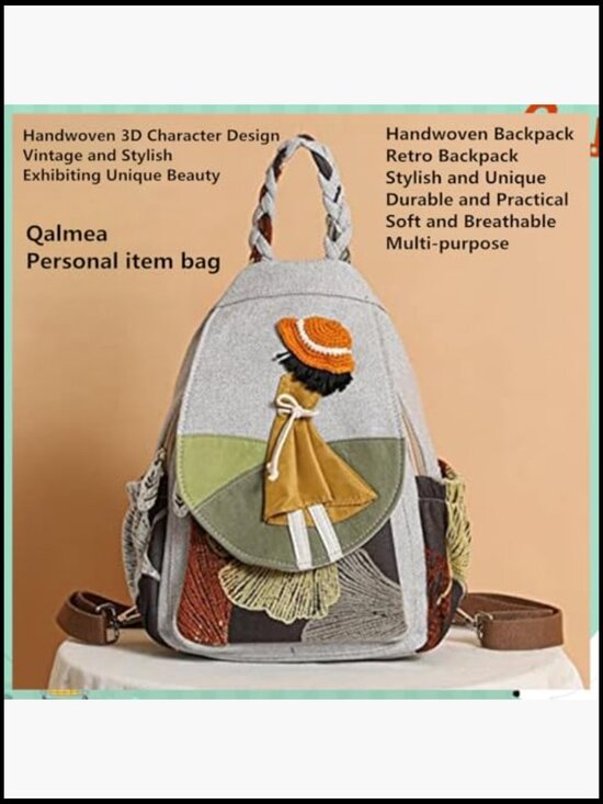 Canvas Mini Backpack Convertible Sling Crossbody Boho Floral Embroidered main image 6